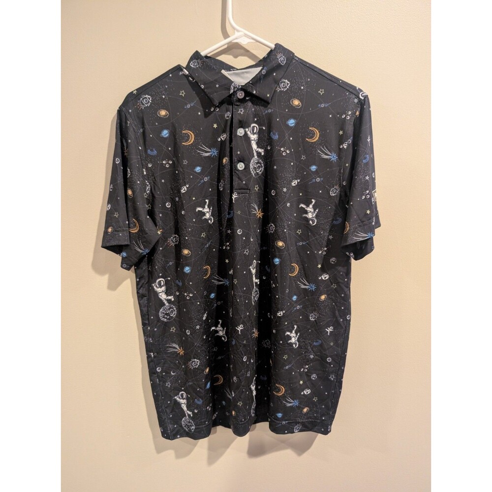 Waggle Medium Men's Mission Albatross Astronaut Golf Polo Shirt Black Novelty - Picture 3 of 7